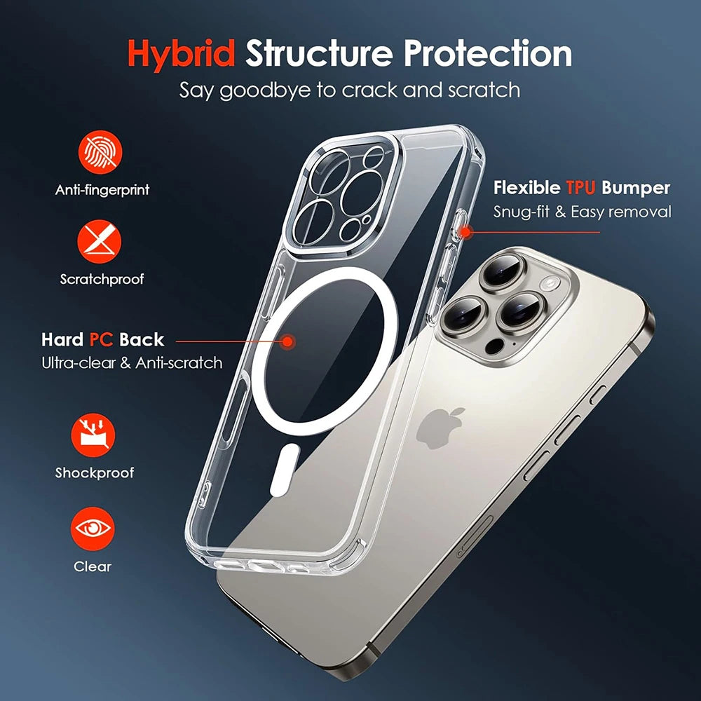 Clear Cover iPhone Magnetic Charger Mag-safe (17Air 16E 16 15 14 13 12 ) Pro Max Plus.